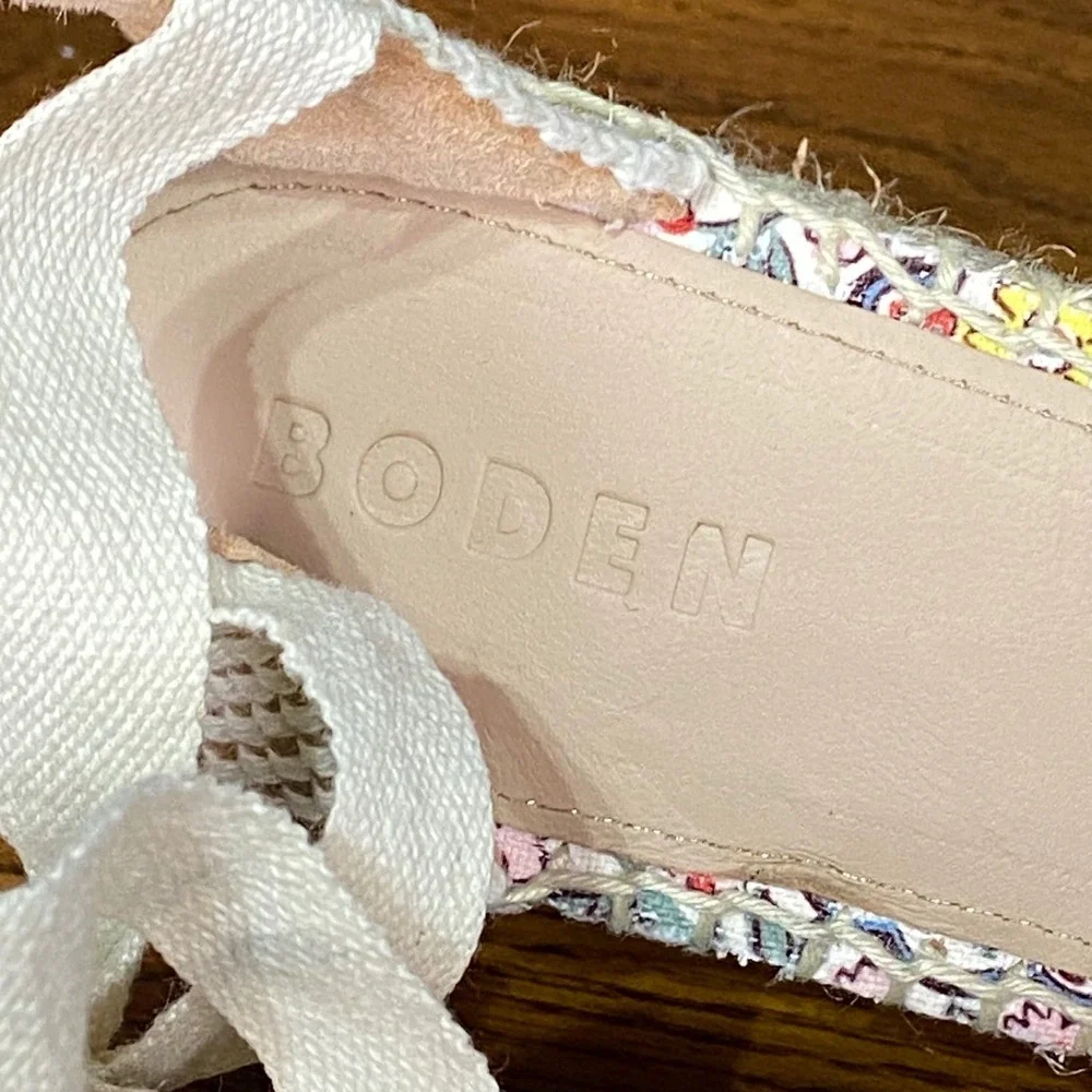 Boden Espadrille Wedge Floral‎ Print Ankle Wrap Embellished Women's Shoes EU 41